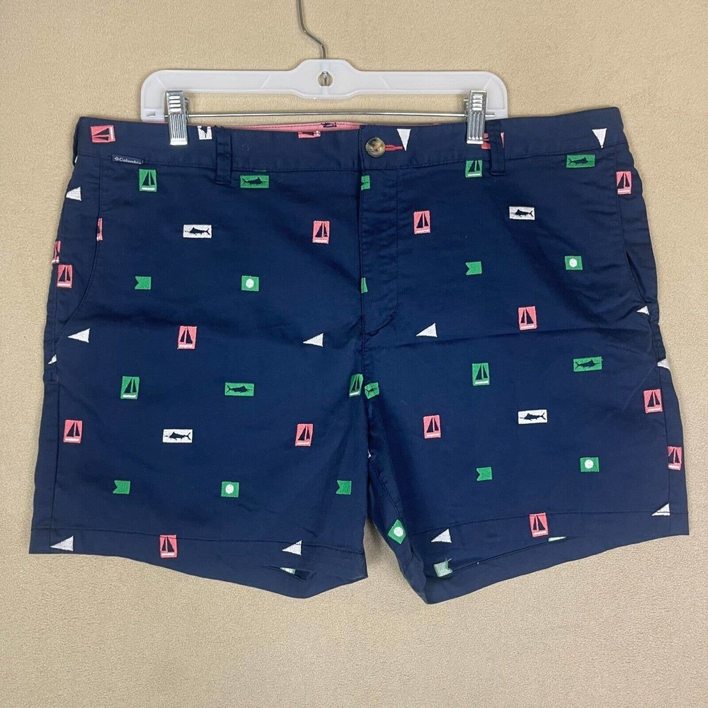 Columbia Shorts‎ Adult 40x6 Blue Marlin Boat Print Embroidered PFG Fishing Mens